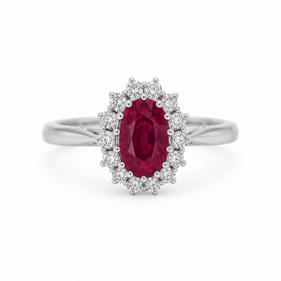 Žiedas „Lady Di“ su 1,17 ct rubinu ir briliantais
