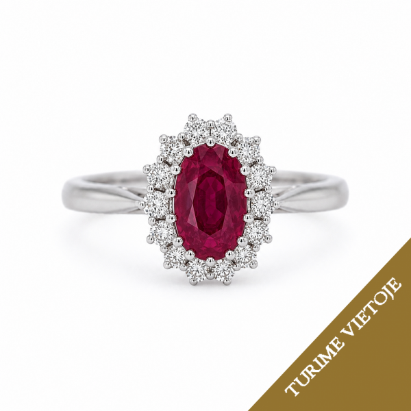 Žiedas „Lady Di“ su 1,17 ct rubinu ir briliantais
