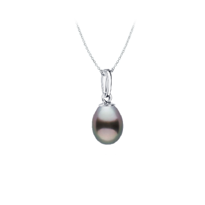 Auksinis pakabukas su perlu,  9 mm juodas perlas